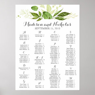 Alphabetisches Sitzdiagramm aus grünem Leaf, rusti Poster