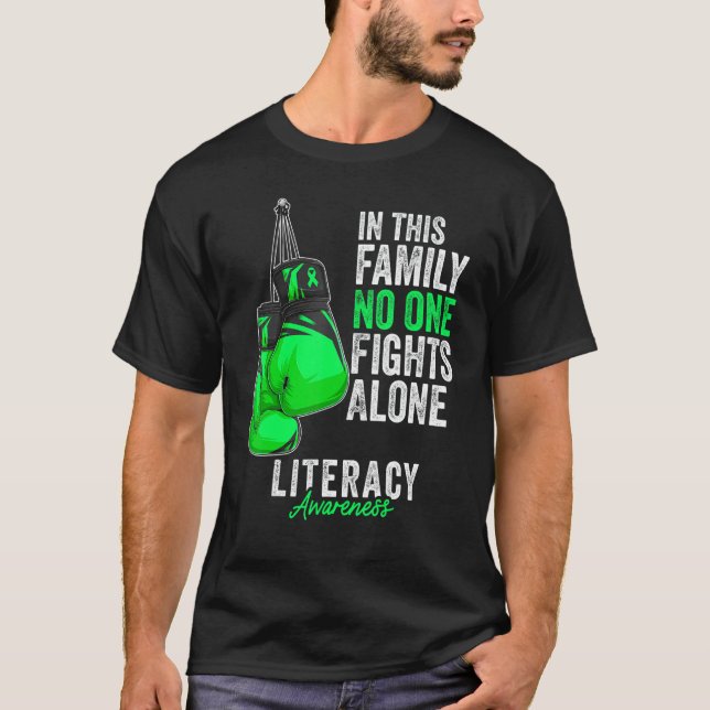Alphabetisierungsmonat Gloves Green Ribbon T-Shirt (Vorderseite)
