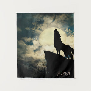 Alphawolf heult bei Vollmond in der Nacht  Wandteppich