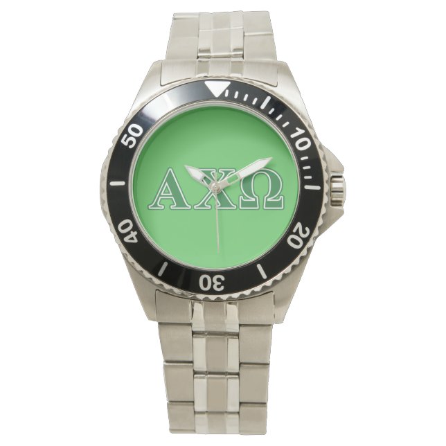 Alphi Chi Omega Green Letters Armbanduhr (Vorderseite)