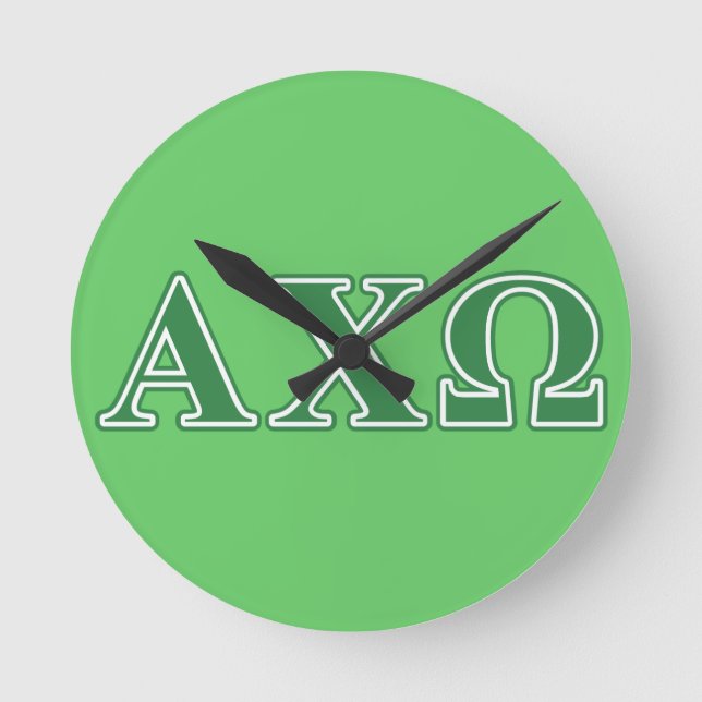 Alphi Chi Omega Green Letters Runde Wanduhr (Vorderseite)