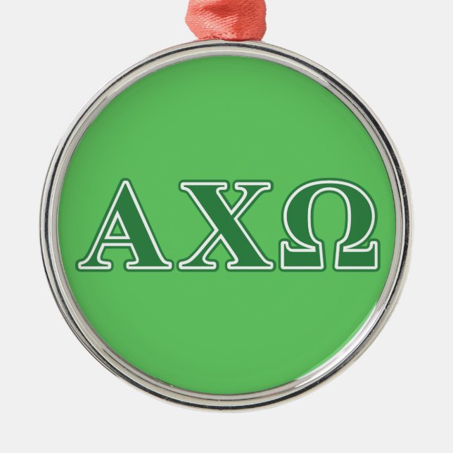 Alphi Chi Omega Green Letters Silbernes Ornament (Vorne)