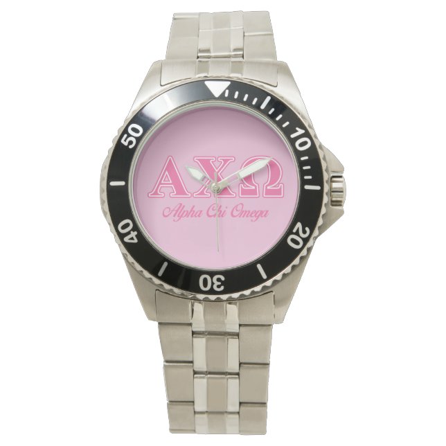 Alphi Chi Omega Pink Letters Armbanduhr (Vorderseite)