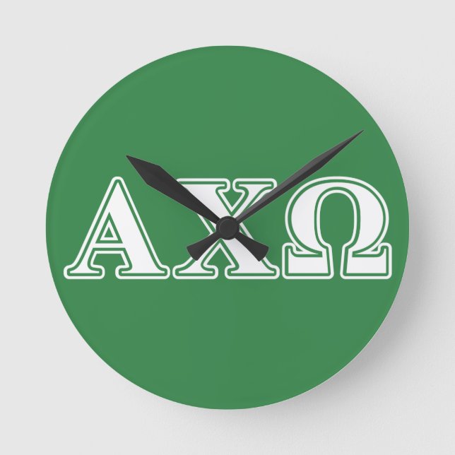 Alphi Chi Omega Weiße und Grüne Buchstaben Runde Wanduhr (Vorderseite)