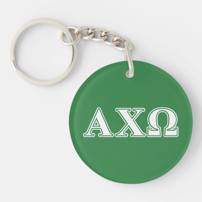 Alphi Chi Omega weiße und grüne Buchstaben Schlüsselanhänger (Vorderseite)