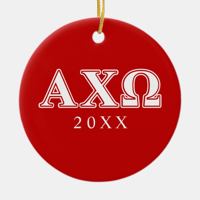 Alphi Chi Omega weiße und rote Buchstaben Keramik Ornament (Vorne)
