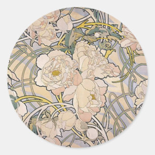 Alphones (Alfons) Mucha ~ Blumen Runder Aufkleber