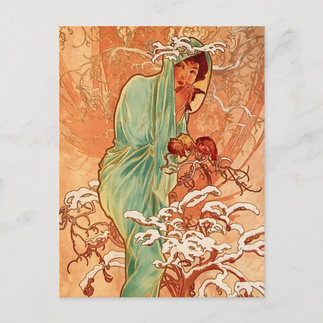 Alphons Mucha - Die vier Jahreszeiten - Winter Postkarte (Vorderseite)