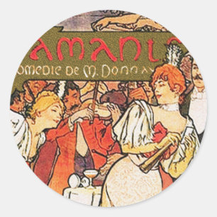 Alphonse (Alfons) Mucha:   Amants Runder Aufkleber