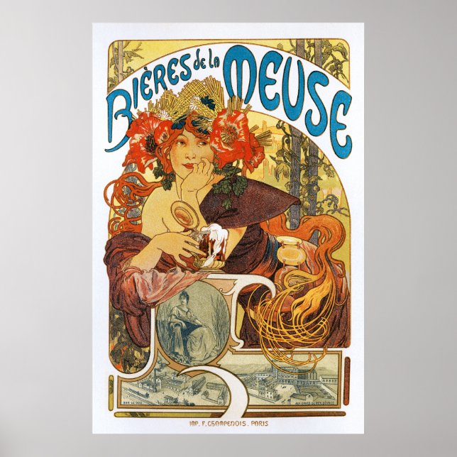 Alphonse (Alfons) Mucha: Bieres de la Meuse (2) Poster (Vorne)