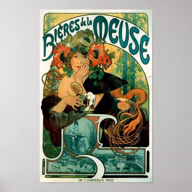Alphonse (Alfons) Mucha - Bieres de la Meuse Poster (Vorne)