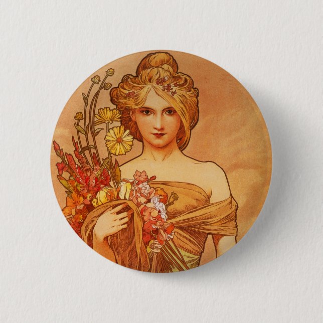 Alphonse (Alfons) Mucha  Blumenstrauß Button (Vorderseite)