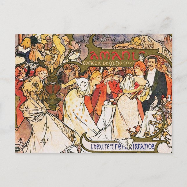 Alphonse (Alfons) Mucha Carte Postale : Amants (Devant)