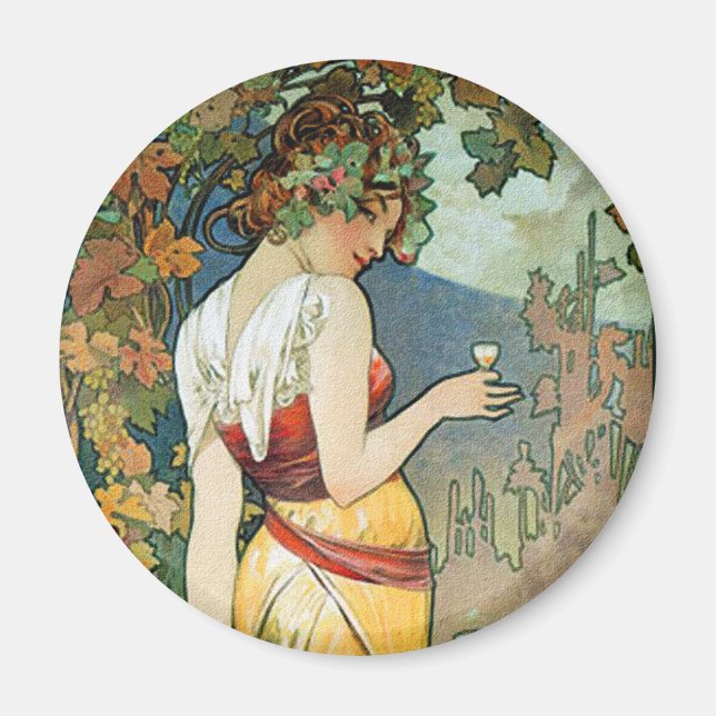 Alphonse (Alfons) Mucha: Cognac - Jugendstil Magnet (Vorne)
