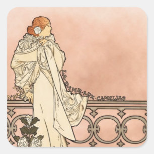 Alphonse Mucha Art Deco Quadratischer Aufkleber