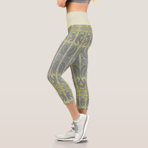 Alphonse Mucha Art nouveau abstrakt Art grau yello Capri Leggings