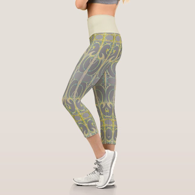 Alphonse Mucha Art nouveau abstrakt Art grau yello Capri Leggings (Links)