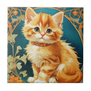 Alphonse Mucha Art Nouveau Cat Fliese