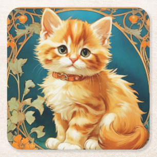 Alphonse Mucha Art Nouveau Cat Rechteckiger Pappuntersetzer