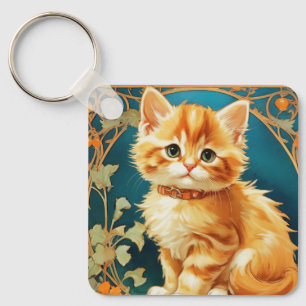 Alphonse Mucha Art Nouveau Cat Schlüsselanhänger