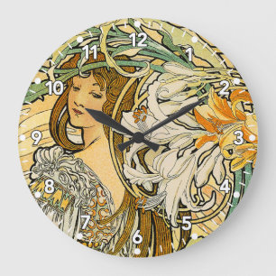 Alphonse Mucha Art Nouveau Clock Große Wanduhr