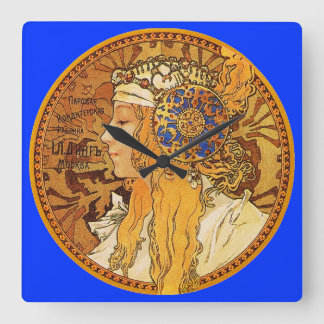 Alphonse Mucha Art Nouveau Clock Quadratische Wanduhr