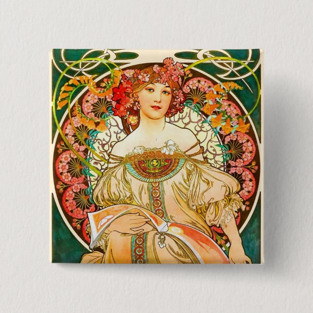 Alphonse Mucha Art Nouveau Daydream Button (Vorderseite)