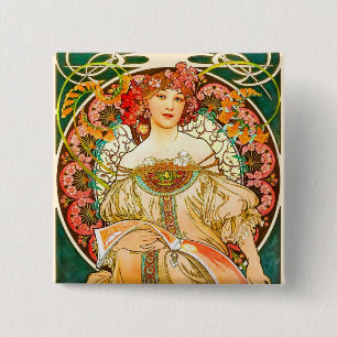 Alphonse Mucha Art Nouveau Daydream Button
