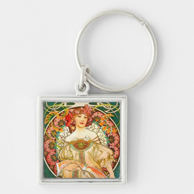 Alphonse Mucha Art Nouveau Daydream Schlüsselanhänger (Vorne)