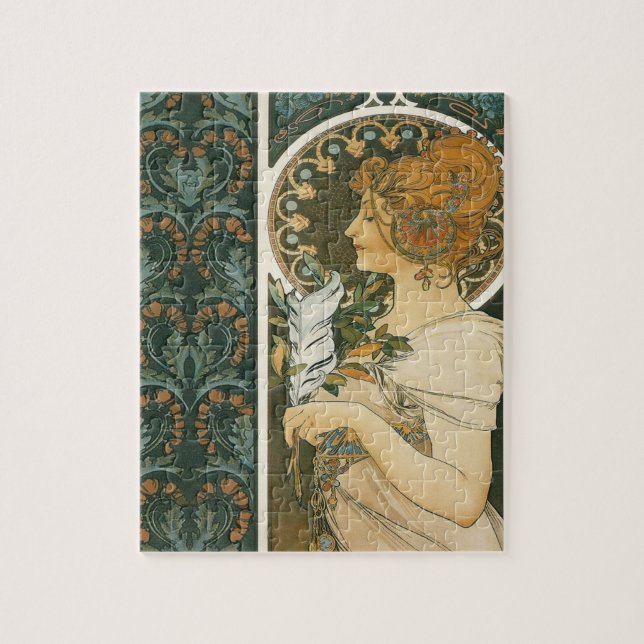 Alphonse Mucha Art Nouveau Feather Girl (Vertikal)