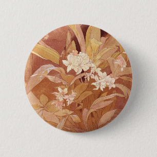 Alphonse Mucha Art Nouveau Floral Detail Button