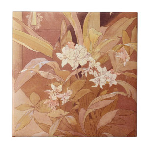Alphonse Mucha Art Nouveau Floral Detail Fliese