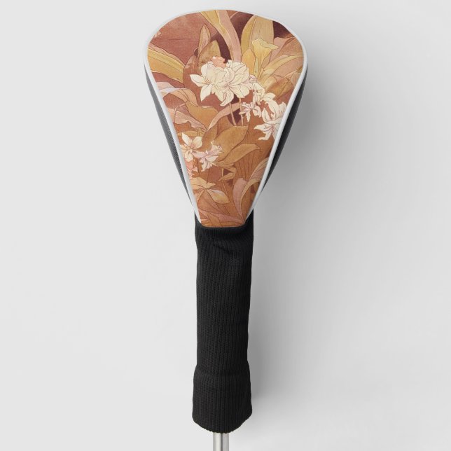Alphonse Mucha Art Nouveau Floral Detail Golf Headcover (Vorderseite)