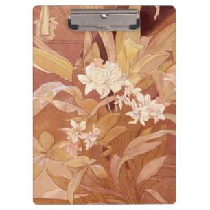 Alphonse Mucha Art Nouveau Floral Detail Klemmbrett