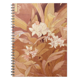 Alphonse Mucha Art Nouveau Floral Detail Notizblock