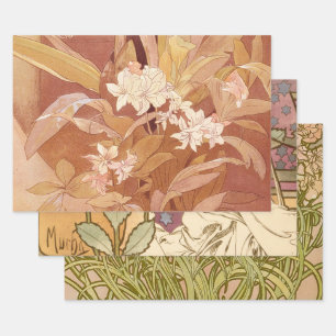 Alphonse Mucha Art Nouveau Florales Detail Geschenkpapier Set