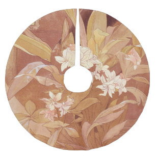 Alphonse Mucha Art Nouveau Florales Detail Polyester Weihnachtsbaumdecke
