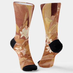Alphonse Mucha Art Nouveau Florales Detail Socken