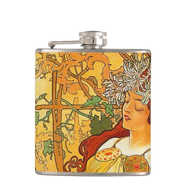 Alphonse Mucha Art Nouveau Herbst Flachmann (Vorderseite)