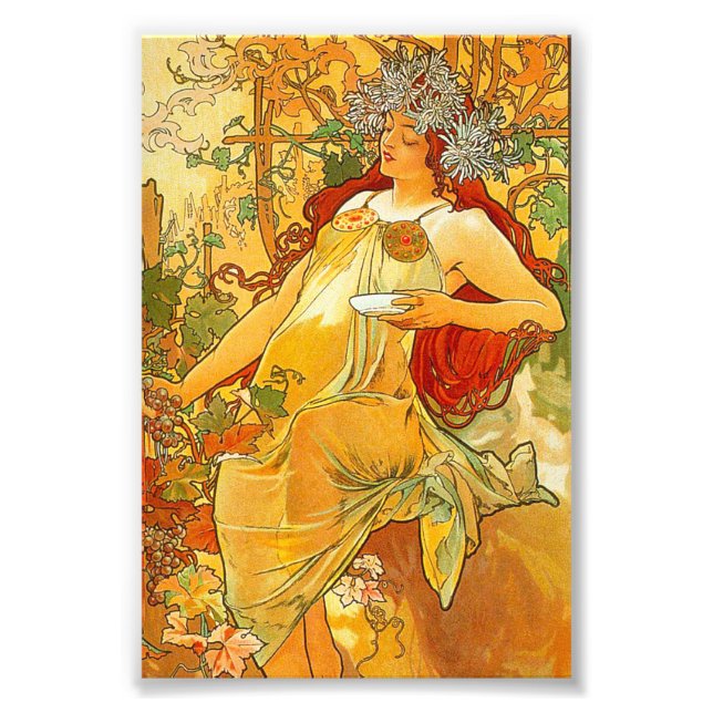 Alphonse Mucha Art Nouveau Herbst Fotodruck (Vorne)
