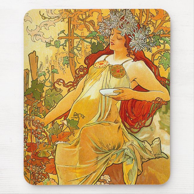 Alphonse Mucha Art Nouveau Herbst Mousepad (Vorne)