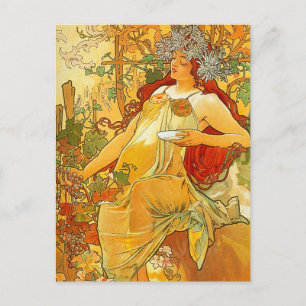 Alphonse Mucha Art Nouveau Herbst Postkarte