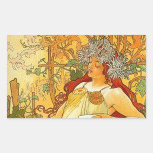 Alphonse Mucha Art Nouveau Herbst Rechteckiger Aufkleber