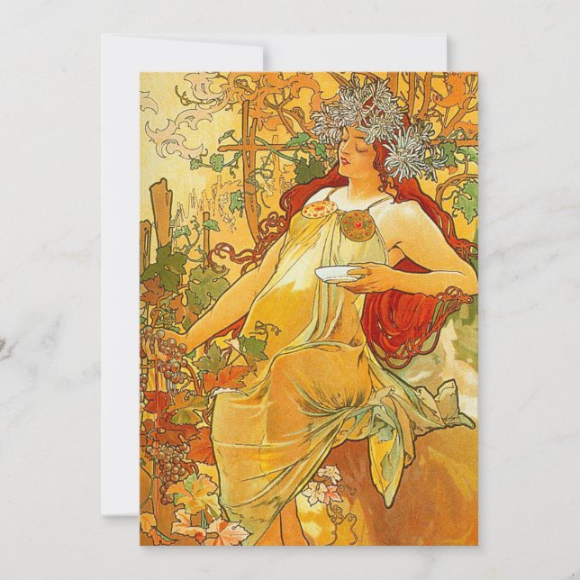 Alphonse Mucha Art Nouveau Herbst Save The Date (Vorderseite)