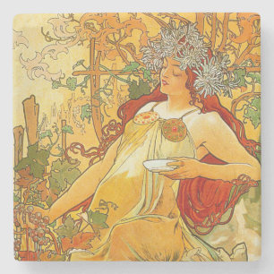 Alphonse Mucha Art Nouveau Herbst Steinuntersetzer