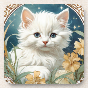 Alphonse Mucha Art Nouveau Kitten Getränkeuntersetzer