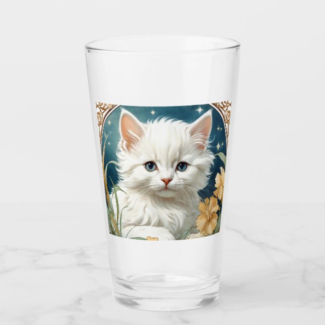 Alphonse Mucha Art Nouveau Kitten Glas (Vorderseite)