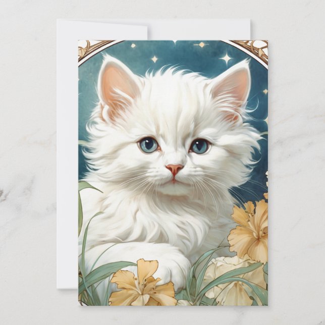 Alphonse Mucha Art Nouveau Kitten Save The Date (Vorderseite)