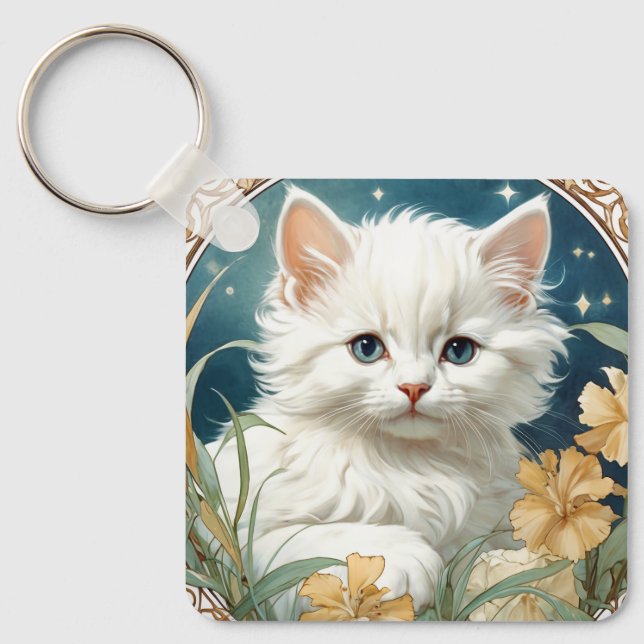 Alphonse Mucha Art Nouveau Kitten Schlüsselanhänger (Vorderseite)