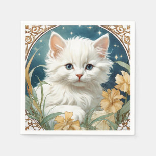 Alphonse Mucha Art Nouveau Kitten Serviette